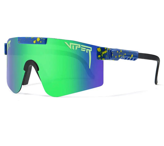 Blue/ yellow design pit vipers with lime green visors
